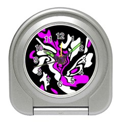 Purple, White And Black Decor Travel Alarm Clocks by Valentinaart