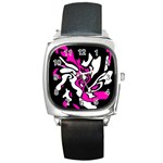 Magenta, black and white decor Square Metal Watch Front