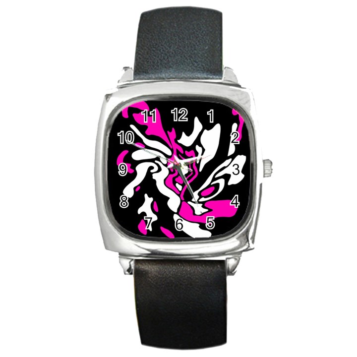 Magenta, black and white decor Square Metal Watch