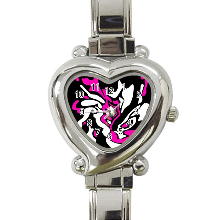 Magenta, black and white decor Heart Italian Charm Watch