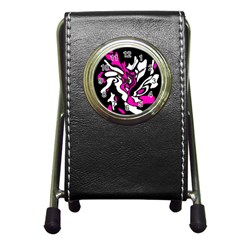 Magenta, black and white decor Pen Holder Desk Clocks