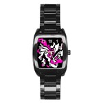 Magenta, black and white decor Stainless Steel Barrel Watch Front