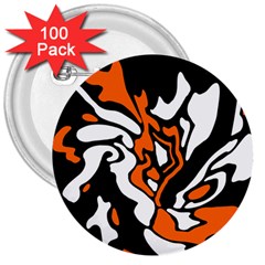 Orange, white and black decor 3  Buttons (100 pack) 