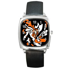 Orange, White And Black Decor Square Metal Watch by Valentinaart