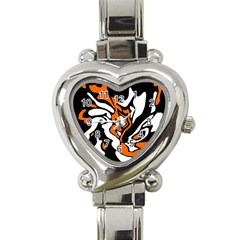 Orange, white and black decor Heart Italian Charm Watch