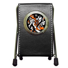 Orange, white and black decor Pen Holder Desk Clocks