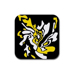 Yellow, Black And White Decor Rubber Coaster (square)  by Valentinaart