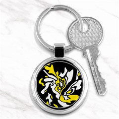 Yellow, Black And White Decor Key Chains (round)  by Valentinaart