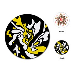 Yellow, Black And White Decor Playing Cards (round)  by Valentinaart