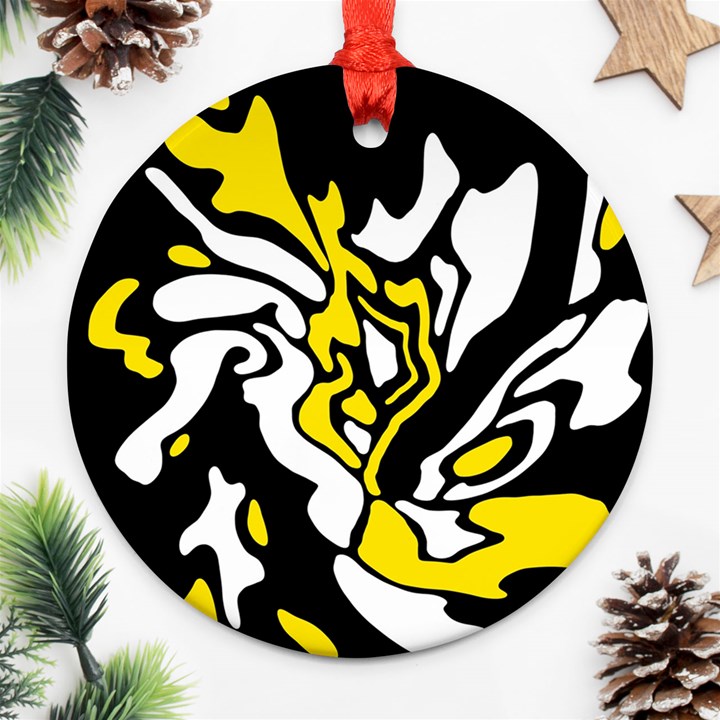 Yellow, black and white decor Round Ornament (Two Sides) 