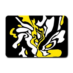 Yellow, Black And White Decor Small Doormat  by Valentinaart