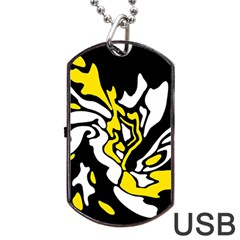 Yellow, Black And White Decor Dog Tag Usb Flash (one Side)