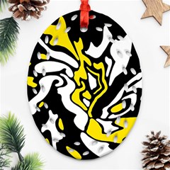 Yellow, Black And White Decor Oval Filigree Ornament (2-side) 