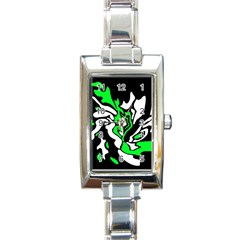 Green, White And Black Decor Rectangle Italian Charm Watch by Valentinaart