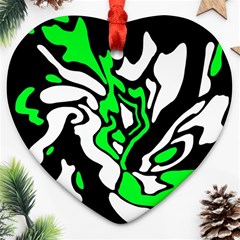 Green, White And Black Decor Ornament (heart)  by Valentinaart