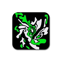 Green, White And Black Decor Rubber Coaster (square)  by Valentinaart