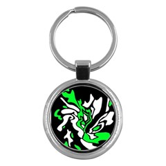 Green, White And Black Decor Key Chains (round)  by Valentinaart