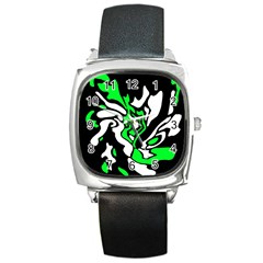 Green, White And Black Decor Square Metal Watch by Valentinaart