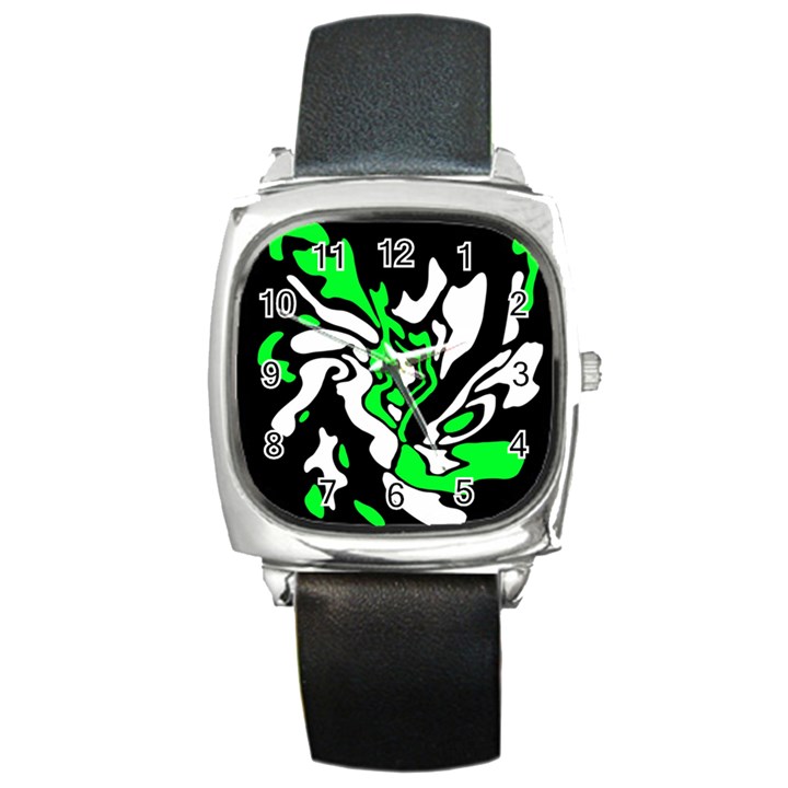 Green, white and black decor Square Metal Watch