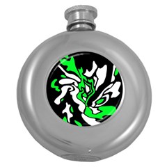 Green, White And Black Decor Round Hip Flask (5 Oz) by Valentinaart