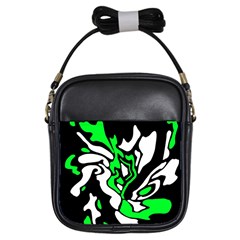 Green, White And Black Decor Girls Sling Bags by Valentinaart