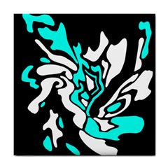 Cyan, Black And White Decor Tile Coasters by Valentinaart