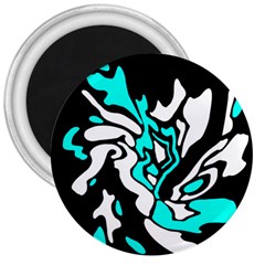 Cyan, Black And White Decor 3  Magnets by Valentinaart