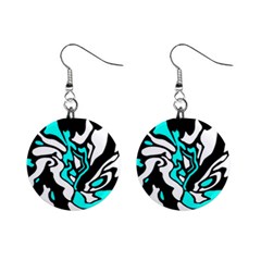 Cyan, Black And White Decor Mini Button Earrings by Valentinaart