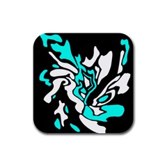 Cyan, Black And White Decor Rubber Square Coaster (4 Pack)  by Valentinaart