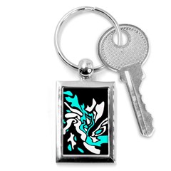 Cyan, Black And White Decor Key Chains (rectangle)  by Valentinaart