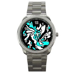 Cyan, Black And White Decor Sport Metal Watch by Valentinaart