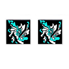 Cyan, Black And White Decor Cufflinks (square) by Valentinaart