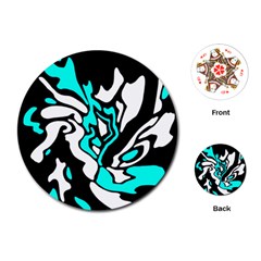 Cyan, Black And White Decor Playing Cards (round)  by Valentinaart