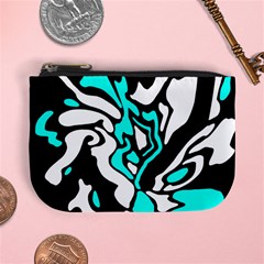 Cyan, Black And White Decor Mini Coin Purses by Valentinaart