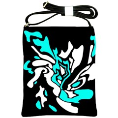 Cyan, Black And White Decor Shoulder Sling Bags by Valentinaart