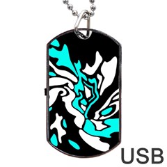 Cyan, Black And White Decor Dog Tag Usb Flash (two Sides) 