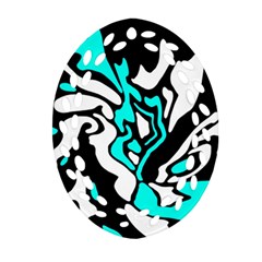 Cyan, Black And White Decor Oval Filigree Ornament (2-side)  by Valentinaart