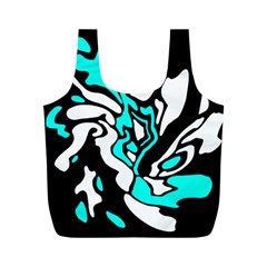 Cyan, Black And White Decor Full Print Recycle Bags (m)  by Valentinaart