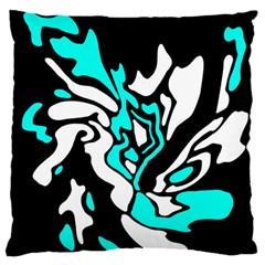 Cyan, Black And White Decor Large Flano Cushion Case (one Side) by Valentinaart