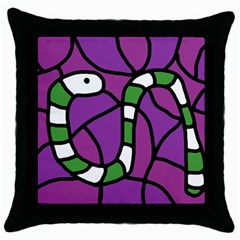 Green Snake Throw Pillow Case (black) by Valentinaart