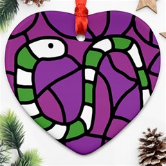 Green Snake Heart Ornament (2 Sides) by Valentinaart