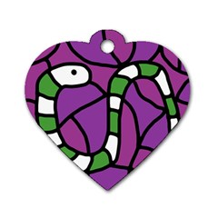 Green Snake Dog Tag Heart (one Side) by Valentinaart