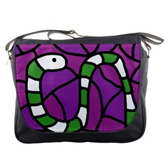 Green Snake Messenger Bags by Valentinaart