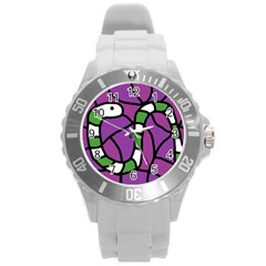 Green Snake Round Plastic Sport Watch (l) by Valentinaart