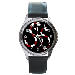 Red Snakes Round Metal Watch by Valentinaart