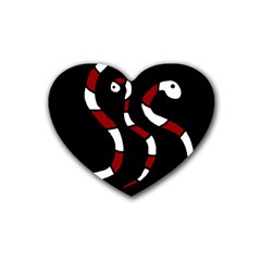 Red Snakes Rubber Coaster (heart)  by Valentinaart