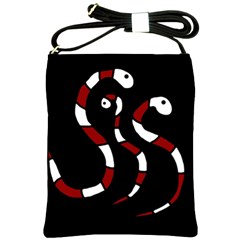 Red Snakes Shoulder Sling Bags by Valentinaart