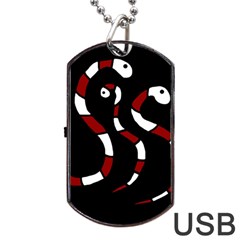 Red Snakes Dog Tag Usb Flash (one Side) by Valentinaart