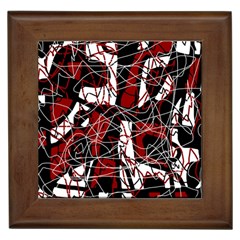 Red Black And White Abstract High Art Framed Tiles by Valentinaart