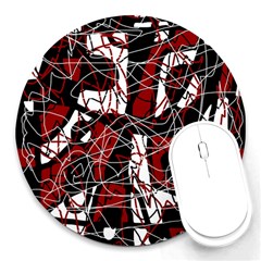 Red Black And White Abstract High Art Round Mousepads by Valentinaart